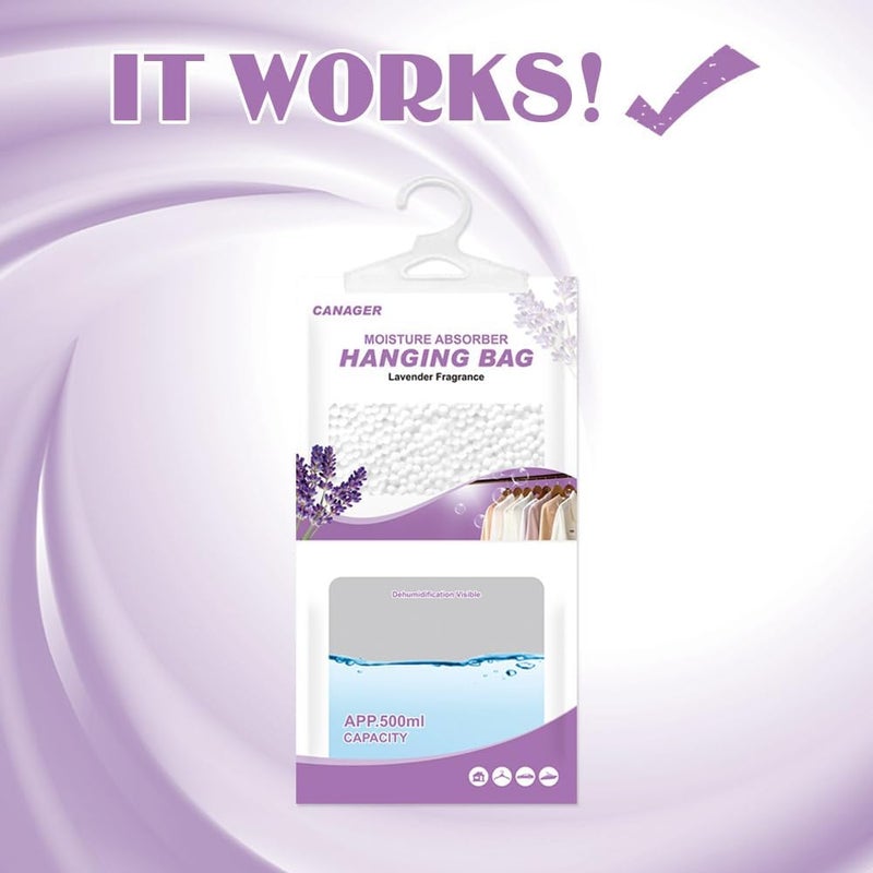 CANAGER Hanging Moisture Absorber, Lavender Vanilla Moistureproof Hanging Bag, Dehumidifier Bag (8 packs) Hanging Closet Dehumidifier Bags, Moisture Absorb 12.5 oz. - Image 4